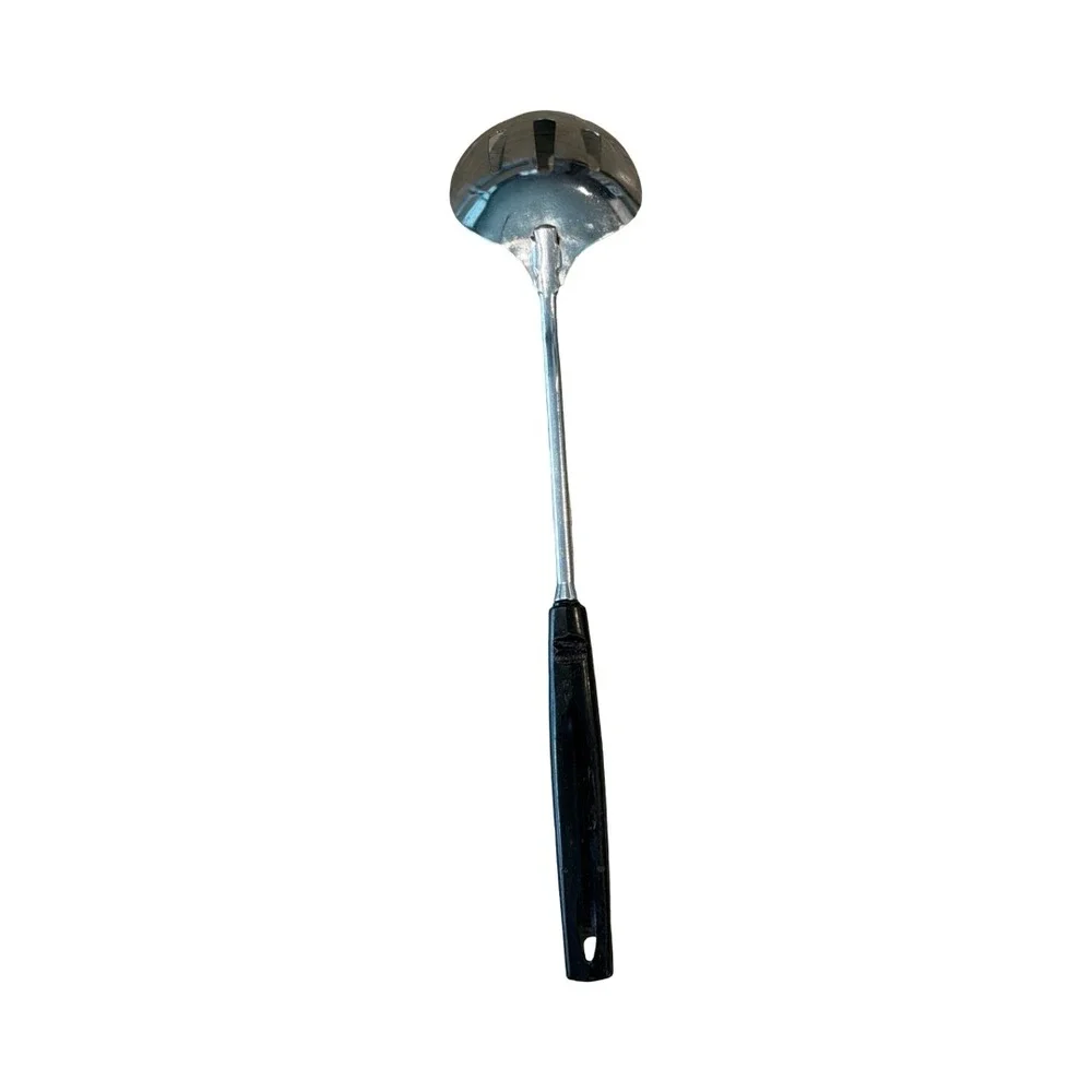Vintage EKCO Slotted Spoon Chromium Plated Black Handle USA Made Retro Kitchen